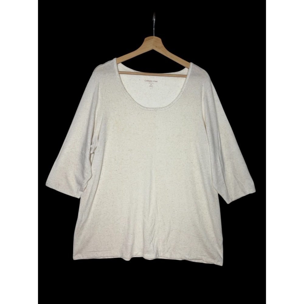 Coldwater Creek 2X Oatmeal Cream Linen Blend 3/4 Sleeve Scoop Neck Top Plus NWT